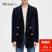 MOCO2018秋季新品复古丝绒双排扣西装外套MT183JKT105 摩安珂图片