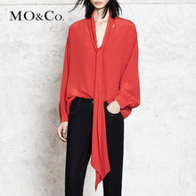MOCO简约V领宽松复古衬衫女 纯色真丝衬衣  摩安珂图片