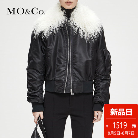 MOCO2018秋季新品棒球服可拆卸毛领短款外套MT183JKT103 摩安珂商品大图