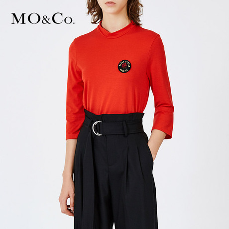 MOCO2017新款圆领针织衫女修身纯色套头上衣女MA173TOP206摩安珂商品大图