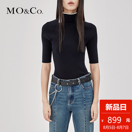 MOCO2018秋季新品撞色木耳边高领针织衫MA183SWT311 摩安珂商品大图