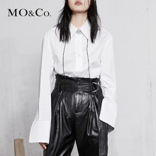 MOCO2018春季新品翻领字母刺绣开衩长袖白衬衫MA181SHT102 摩安珂图片