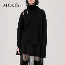 MOCO2018秋季新品绑带镂空纯羊毛毛衣MA183SWT324 摩安珂图片