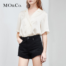 MOCO2018夏季新品睡衣式V领纯色真丝短袖衬衫MA182SHT119 摩安珂图片