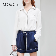 MOCO2018夏季新品翻领标语口袋睡衣式长袖衬衫MA182SHT118 摩安珂图片