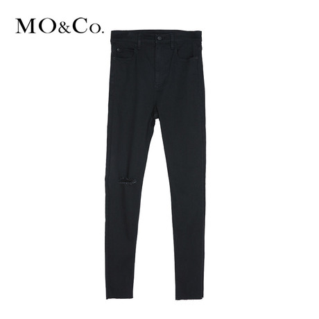 MOCO2018秋季新品个性破洞修身牛仔裤MA183PAT418 摩安珂商品大图