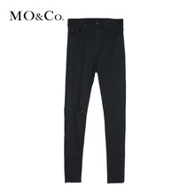 MOCO2018秋季新品个性破洞修身牛仔裤MA183PAT418 摩安珂图片