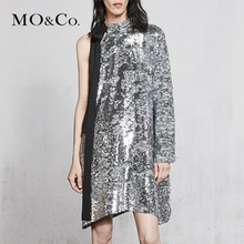 MOCO2018夏季新品个性亮片不对称连衣裙 MA181DRS211摩安珂图片