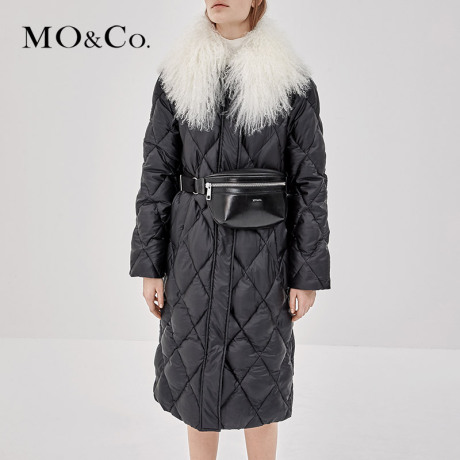 MOCO2018秋季新品长款可拆卸毛毯领羽绒服MA183EIN104 摩安珂商品大图