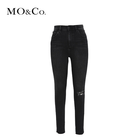 MOCO2018冬季新品街头修身破洞牛仔裤MT184PAT416 摩安珂商品大图