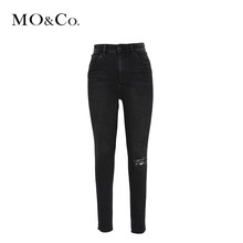 MOCO2018冬季新品街头修身破洞牛仔裤MT184PAT416 摩安珂图片