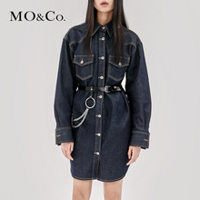 MOCO2018秋季新品翻领洗水牛仔衬衫连衣裙MA183DRS401 摩安珂图片