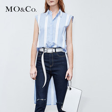 MOCO2018夏季新品拼接无袖条纹衬衫上衣 MA182SHT120摩安珂图片
