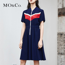 MOCO2018夏季新品棒球立领松紧腰条纹连衣裙MT182DRS102 摩安珂图片