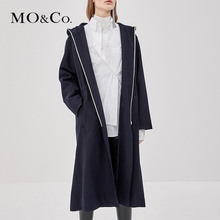 MOCO2018秋季新品连帽拉链松紧抽绳毛呢外套MA183OVC104 摩安珂图片