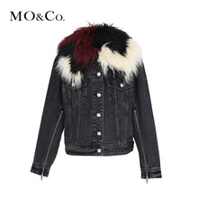 MOCO2018秋季新品可拆卸毛领做旧牛仔外套MA183JKT404 摩安珂图片
