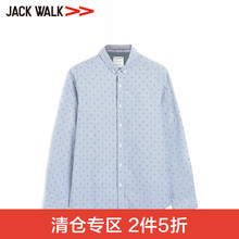 印花衬衫 JACKWALK春季青年全棉修身 长袖 男士 梭织衬衣
