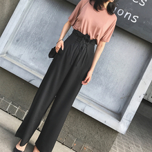 大长腿阔腿裤女秋季宽松休闲裤显瘦雪纺束腰高腰绑带阔腿拖地裤