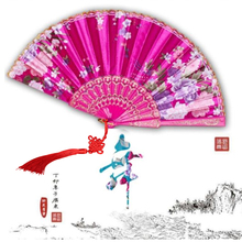绸布折扇 女广场舞蹈扇蕾丝花边包邮 牡丹花塑料烫金彩杆折叠扇