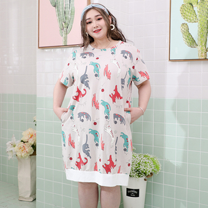 夏季纯棉韩版卡通猫咪加肥加大时尚宽松胖mm大码睡裙200斤家居服