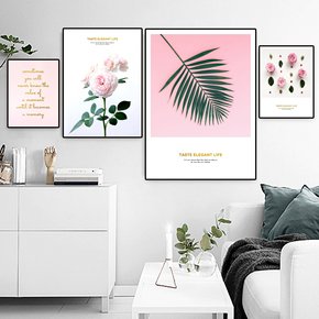 新品小清新植物花卉秘密花园现代装饰画粉色玫瑰花客厅挂画照片墙