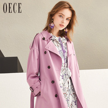 Oece2018秋装新款女装 修身大衣女收腰双排扣中长款风衣外套春秋图片