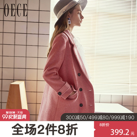 Oece2018冬装新款女装 毛呢外套女中长款反季呢子大衣修身韩版商品大图