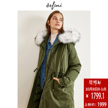 伊芙丽2018冬装新款加厚外套派克服中长款大毛领连帽羽绒服女图片