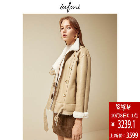 预售伊芙丽2018冬装新款宽松双排扣质感时尚机车加厚皮衣外套女商品大图
