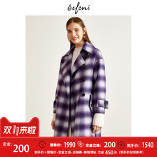 预售100%纯羊毛伊芙丽2018冬装英伦格子毛呢外套双面呢大衣女YF图片