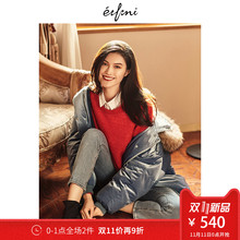 预售伊芙丽2018冬装新款圆领长袖套头针织衫女红色毛衣打底衫上衣图片
