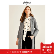 伊芙丽2018冬装新款复古毛呢外套女宽松翻领中长款羊毛双面呢大衣图片