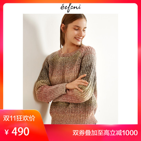 伊芙丽2018冬装新款慵懒风时尚打底衫长袖套头宽松针织衫女商品大图