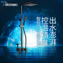 全铜恒温美式双花洒套装 黑色浴室升降淋浴器雨淋方体大花洒组合