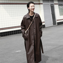 JANE 年代复古感/小翻领长款皮衣风衣大衣外套 A129