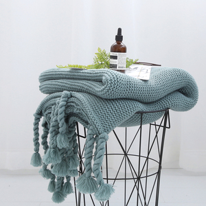 ins纯色流苏针织线毯 