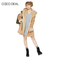 COCO DEAL日系女装仿麋皮毛茸茸连帽暗扣中长款大衣外套35619268图片