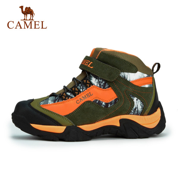 camel/骆驼 儿童户外男女高帮绒里保暖防滑缓震登山鞋