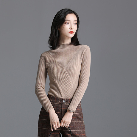 索菲丝尔2018秋季新款时尚百搭毛衣女修身显瘦半高领打底外穿毛衣商品大图