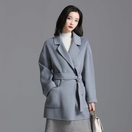 索菲丝尔2018冬季新款双面羊绒大衣女流行中长款雾霾蓝羊毛外套女商品大图