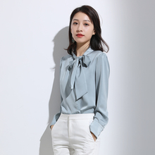 索菲丝尔2018秋季女装新款雪纺衬衫女长袖修身韩版显瘦飘带上衣女图片