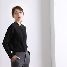 索菲丝尔2018秋季新款修身桑蚕丝衬衫女长袖韩版显瘦立领OL上衣图片