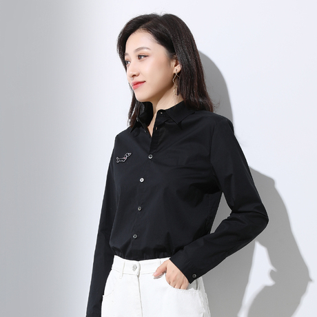 索菲丝尔2018秋季女装新款长袖棉质上衣女百搭显瘦OL职业衬衫女商品大图
