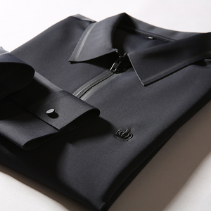 丝滑如初激光切割压胶翻领T恤男皇冠刺绣男士商务休闲长袖打底衫