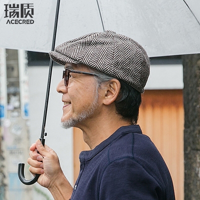 秋冬中老年人贝雷帽男文艺复古八角帽保暖毛呢帽子老人前进鸭舌帽