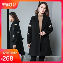 洋气大码女装2018流行秋冬新款韩版胖MM中长款毛呢外套大衣女显瘦图片