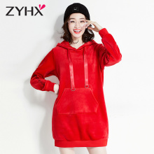 自由呼吸金丝绒卫衣女2018新款秋冬长袖修身上衣连帽加厚加绒外套图片