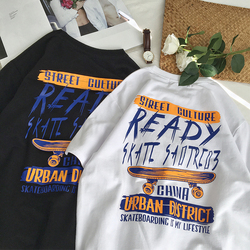 2019夏季新款滑板印花短袖tee男生韩版bf风圆领半袖t恤学生打底衫