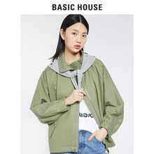 Basic House/百家好2018秋冬新款外套休闲军绿色长袖风衣HSJP621A图片