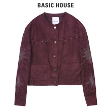 Basic House/百家好圆领铆钉单排扣休闲帅气长袖外套女HQJK720W图片